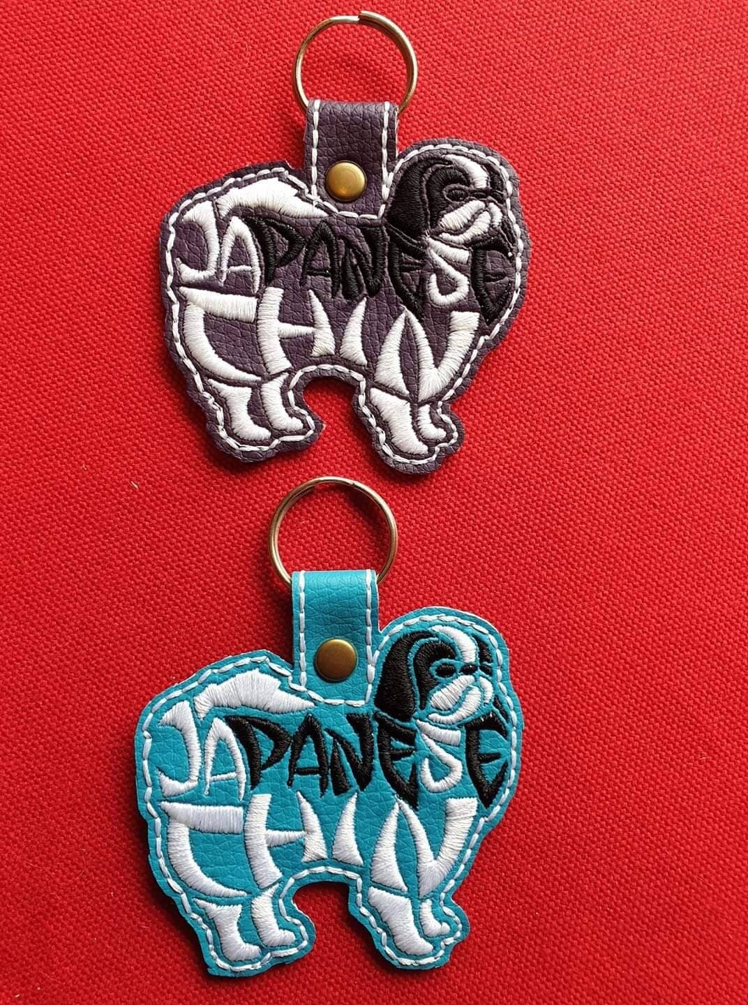 Japanese Chin Embroidered Keyring: Vinyl Dog Key Fob
