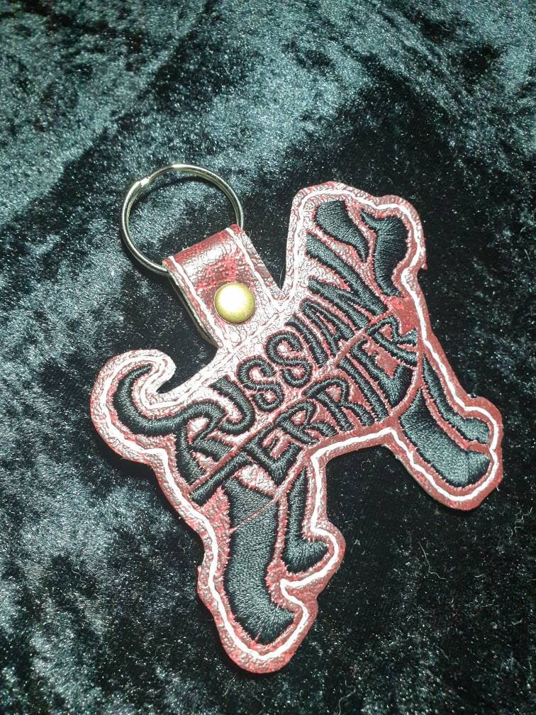 Russian Terrier embroidered keyring ,key fob, key chain, embroidered keyring, Russian black keyring, Russian terrier gift