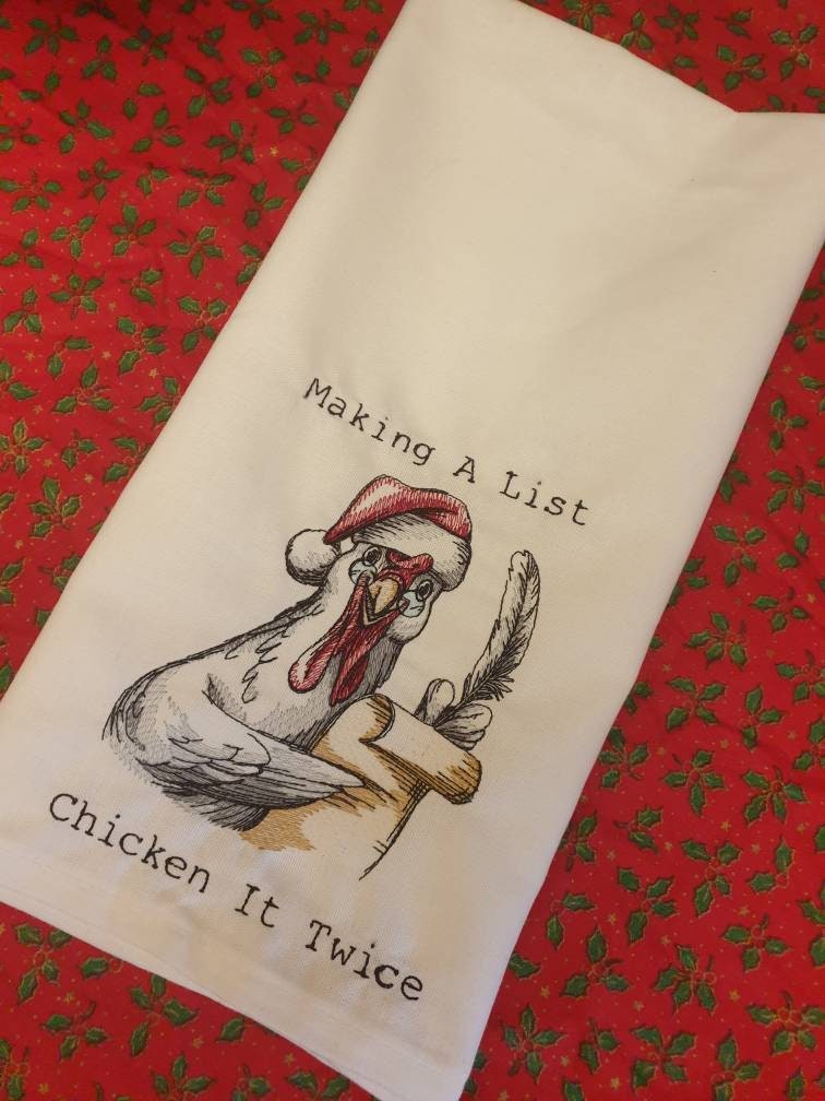 Embroidered Chicken Tea Towel: Funny Dish Cloth Gift