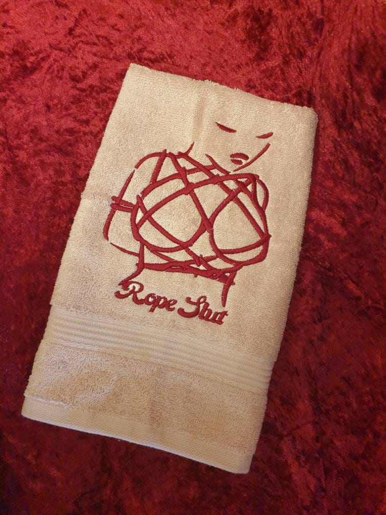 Submissive,Bondage , Kinky Embroidery , hand towel, gothic, halloween embroidered, bathroom decor ,goth bathroom , Sub ,Dom