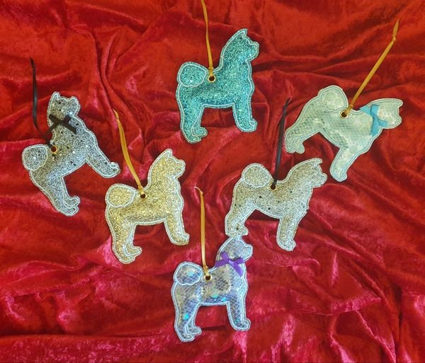 Akita Christmas Tree Ornament: Glitter Fabric Dog Decoration