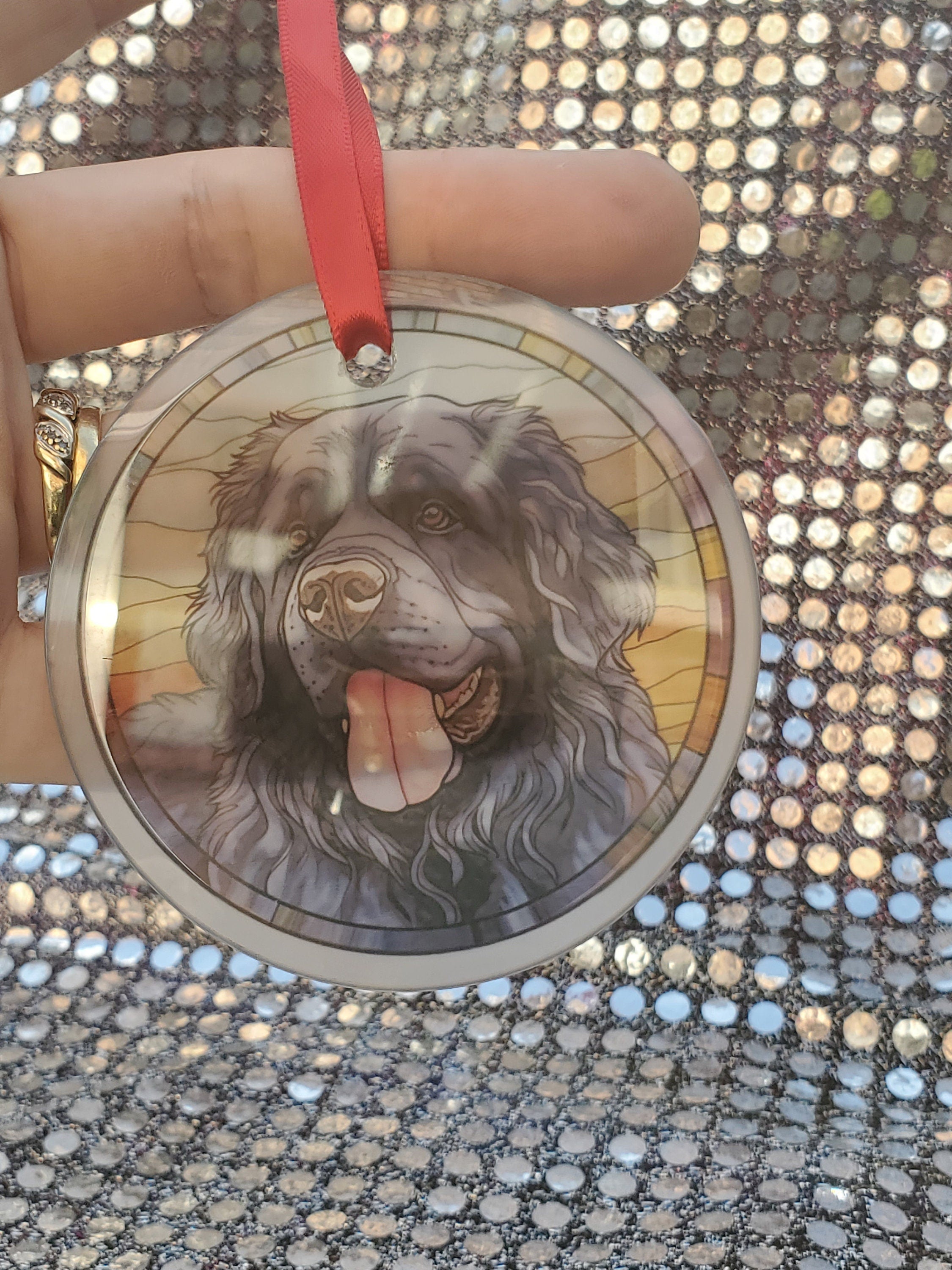 Newfoundland Dog Christmas Ornament: Stained Glass Suncatcher
