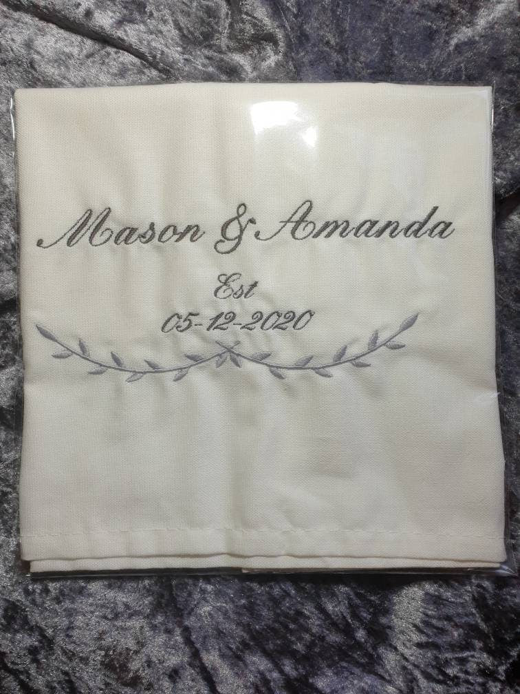 Embroidered Wedding Tea Towel: Personalized Cotton Dish Cloth