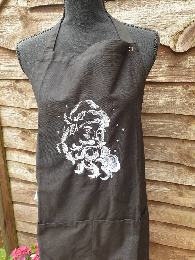 Embroidered Santa Christmas Apron: Novelty Kitchen Gift