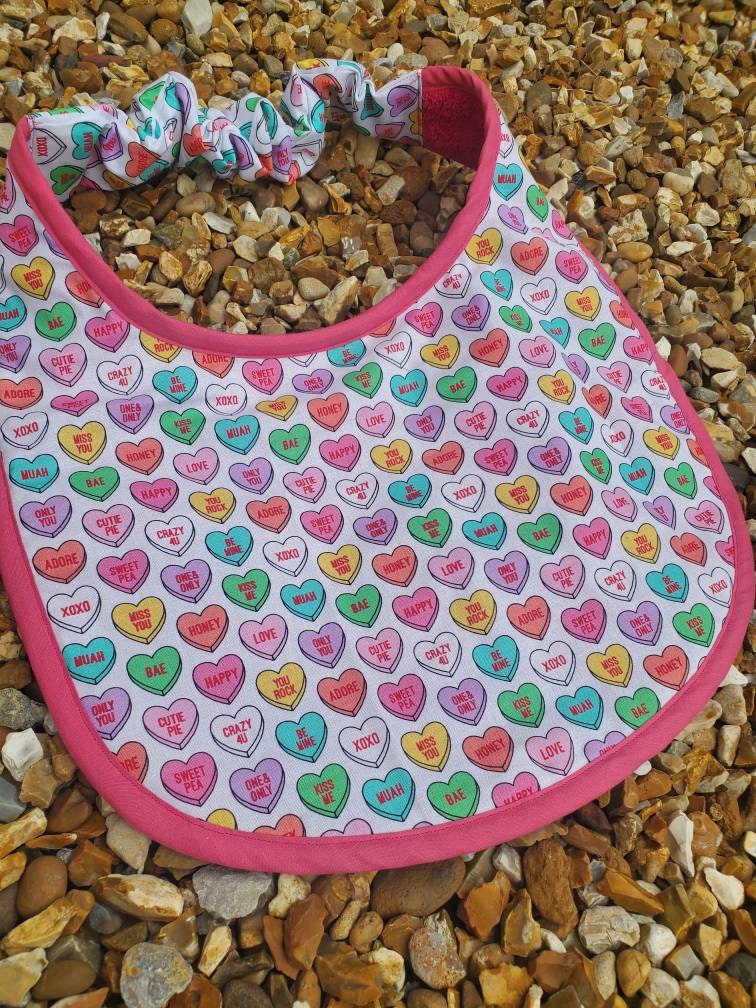 Large Breed Dog Bib: Absorbent Terry Towel, Hearts Design