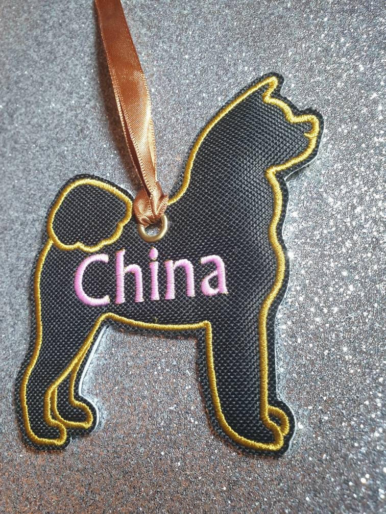 Personalized Akita Dog Ornament: Embroidered Canvas Silhouette