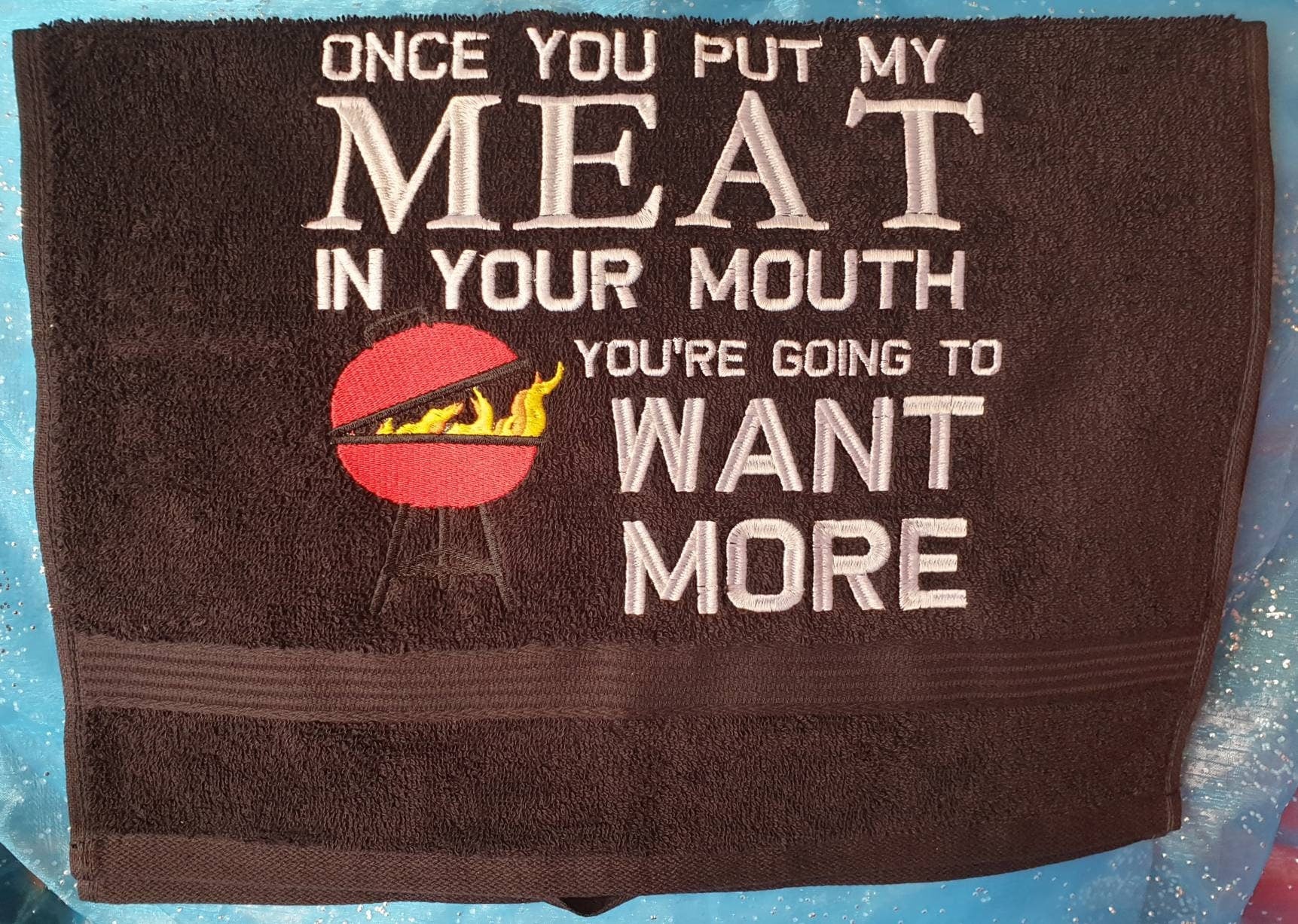 Funny BBQ Towel: Embroidered Cotton Guest Towel