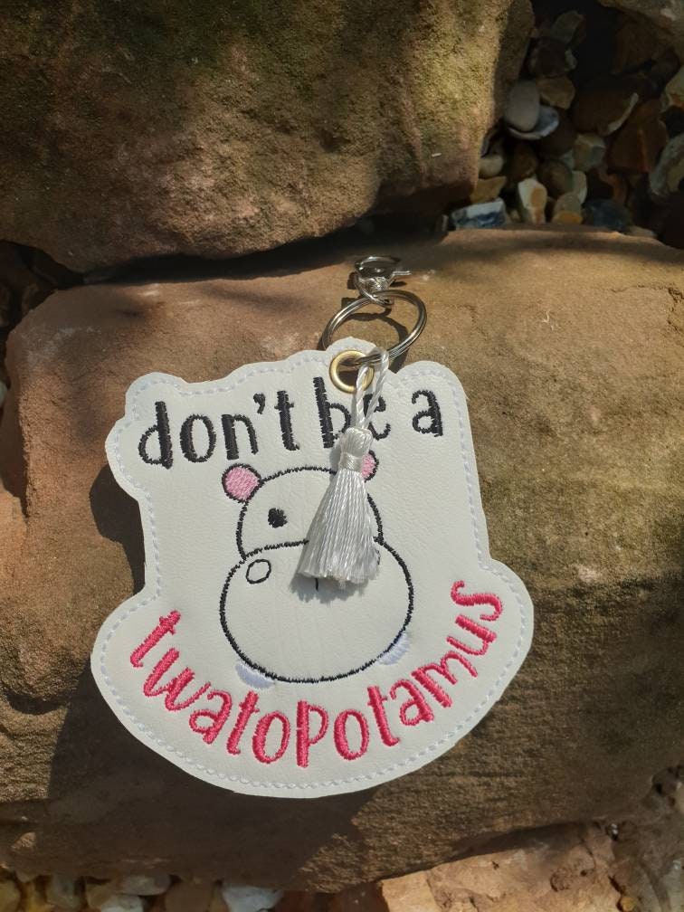 Hippo Embroidered Keyring: Funny Twatopotamus Key Fob