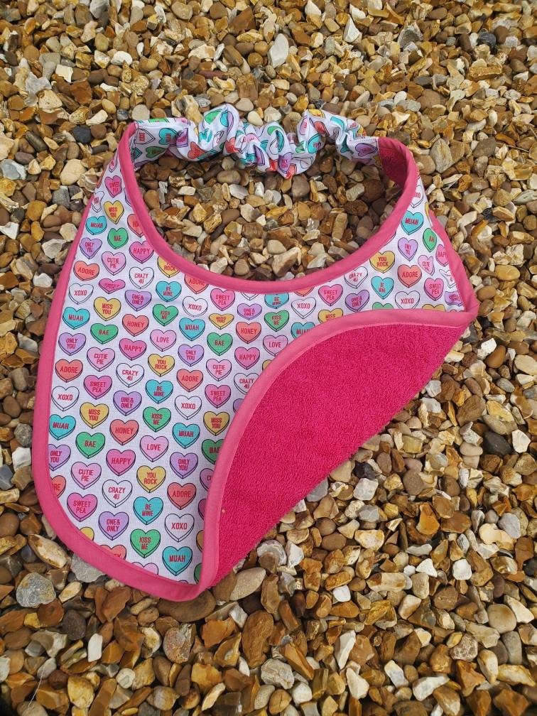 Large Breed Dog Bib: Absorbent Terry Towel, Hearts Design