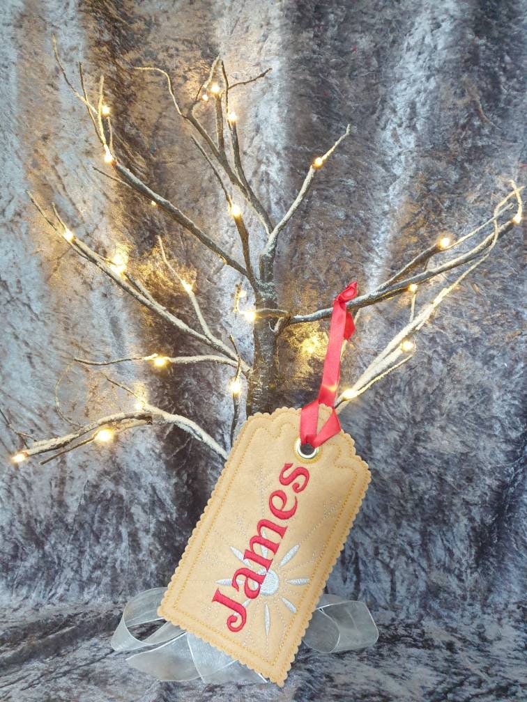 Large Embroidered Christmas tag,  Christmas Gift tag , Gift Tag , Christmas gift tag, Personalised Gift Tag ,Large Gift Tag