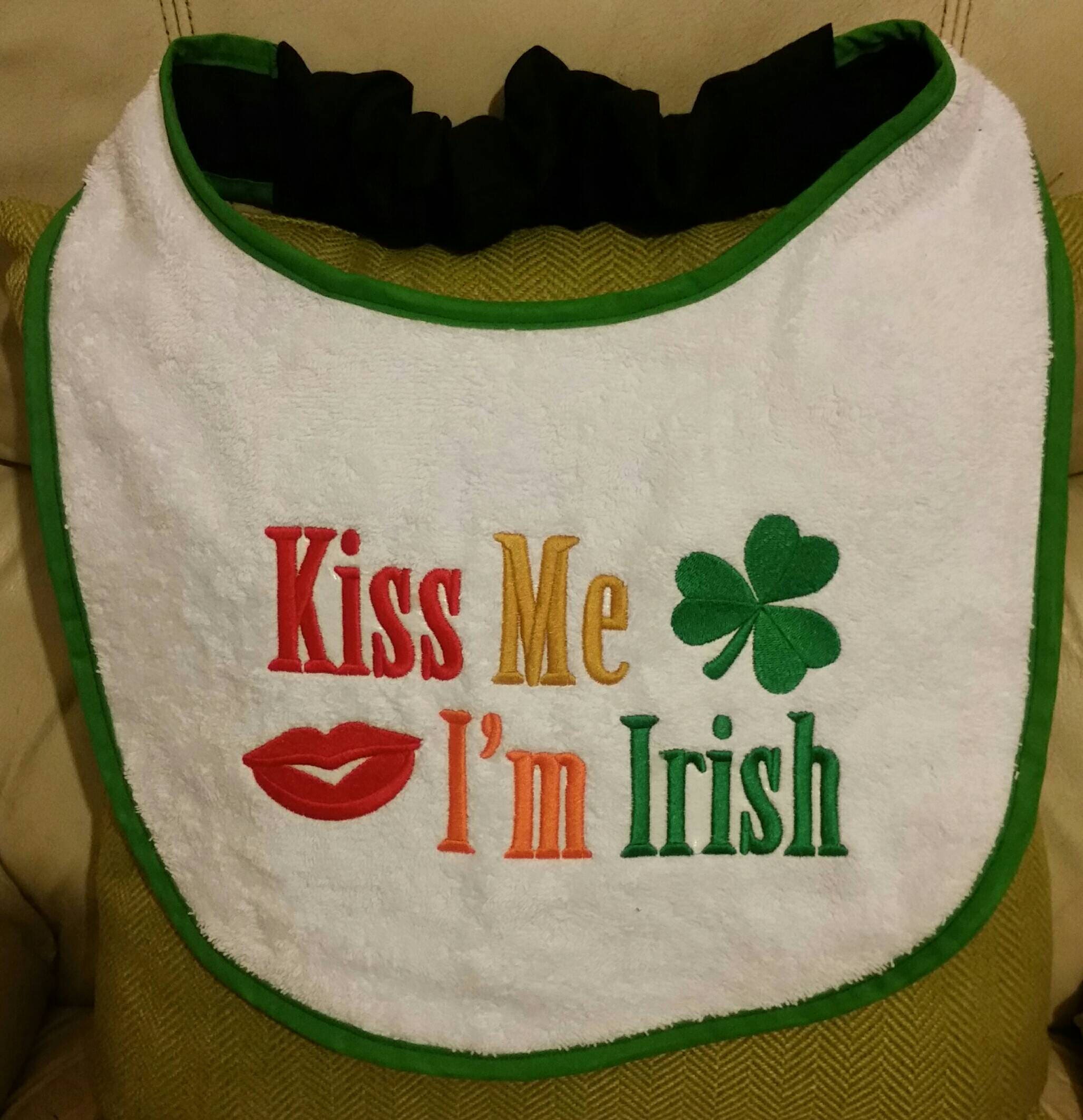 Large Breed Dog Bib: Absorbent Terry Towel, "Kiss Me I'm Irish"