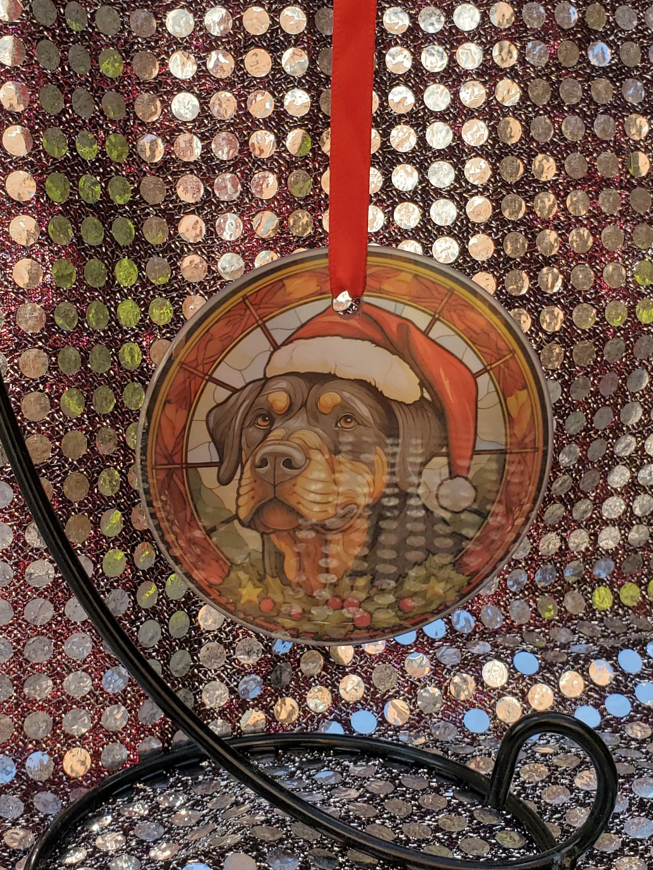 Rottweiler Christmas Ornament: Stained Glass Style Dog Suncatcher