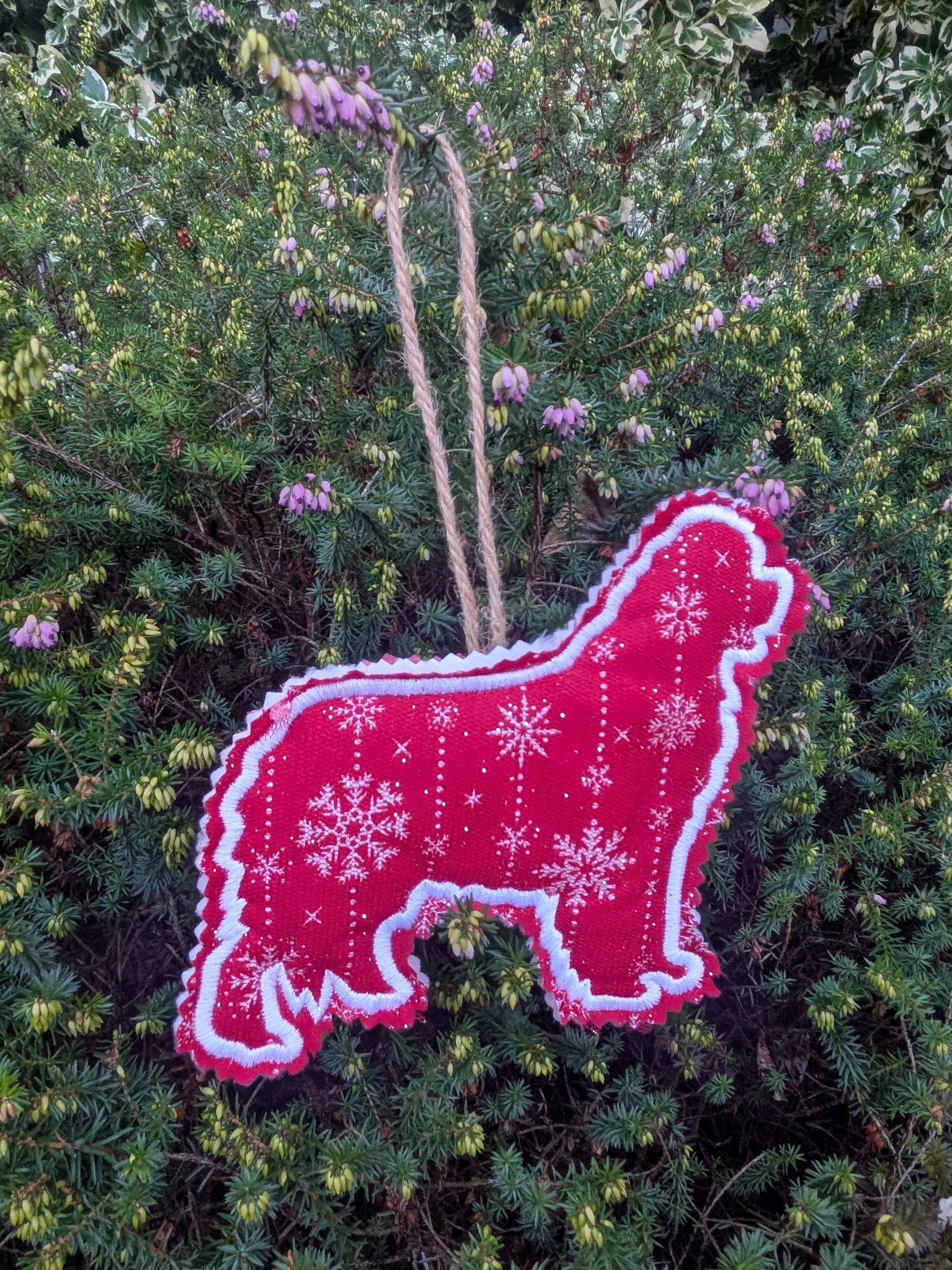 Newfoundland Christmas Tree Ornament: Glitter Fabric Dog Decoration
