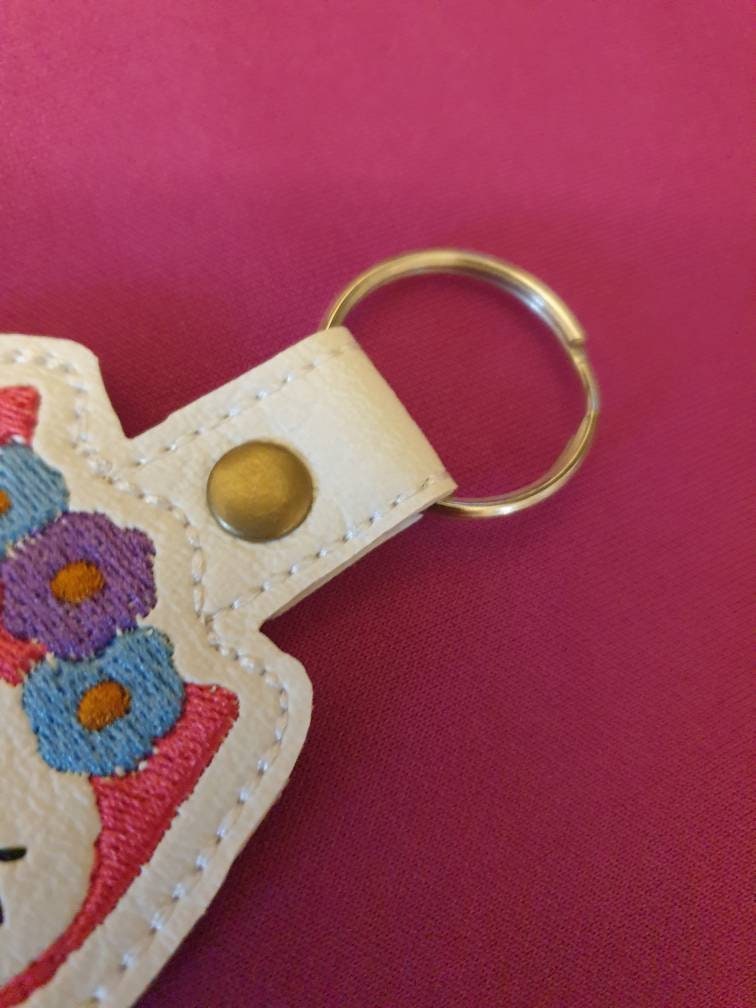 Embroidered Owl Keyring: Vinyl Key Fob, Bag Charm