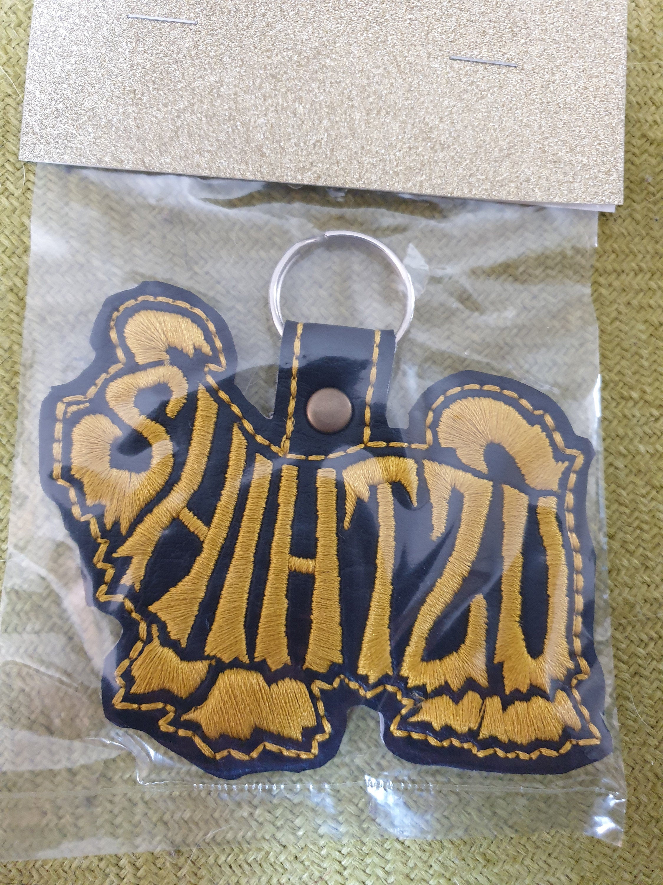 Shih Tzu Embroidered Keyring: Vinyl Key Fob