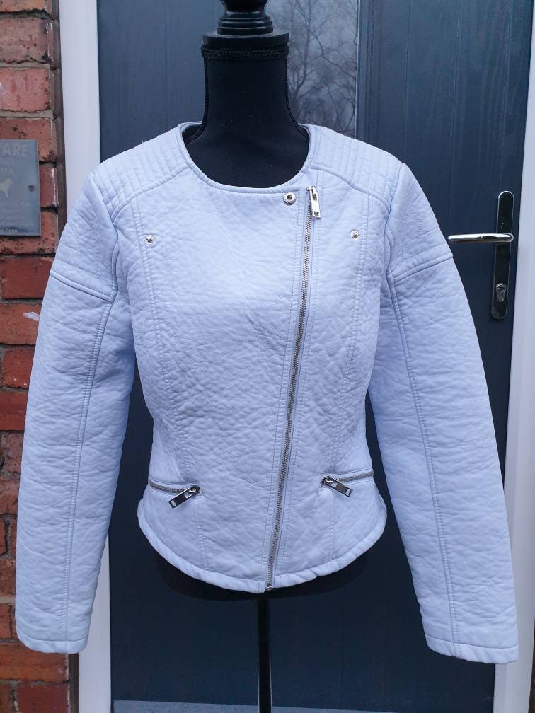 Upcycled Embroidered Unicorn Faux Leather Biker Jacket (UK Size 12/14)