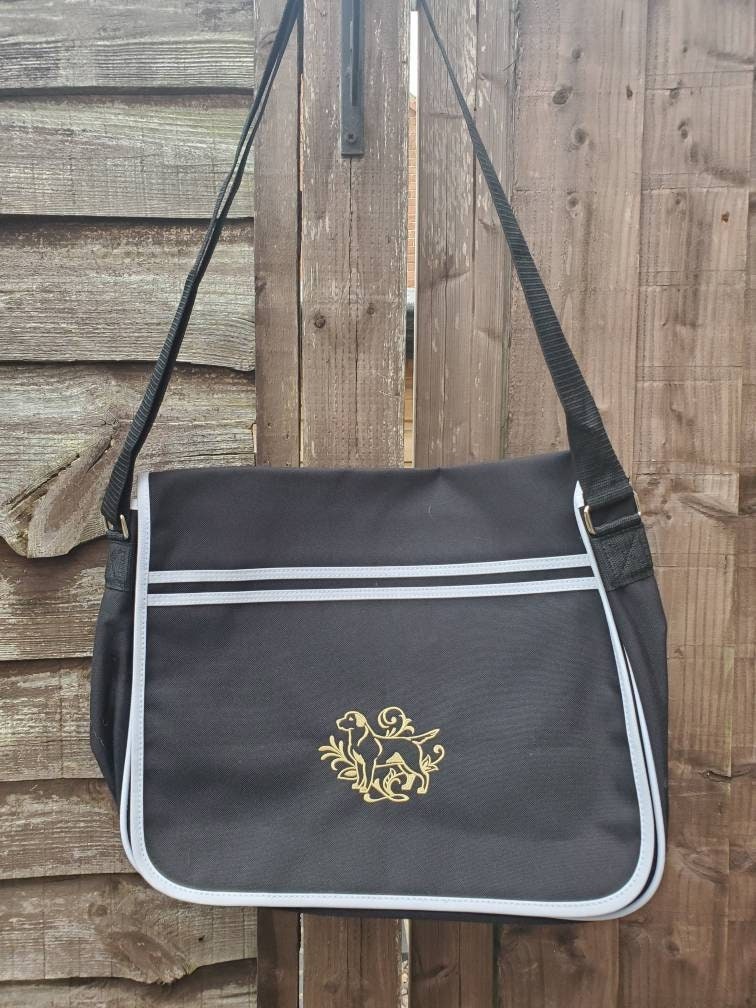 Embroidered Labrador Messenger Bag: 100% Cotton Canvas Shoulder Bag