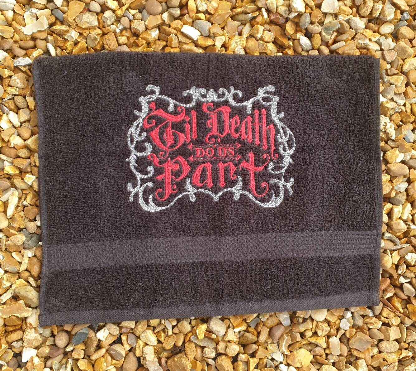 Embroidered Wedding Towel - Till Death Do Us Part | Gothic Wedding Gift UK