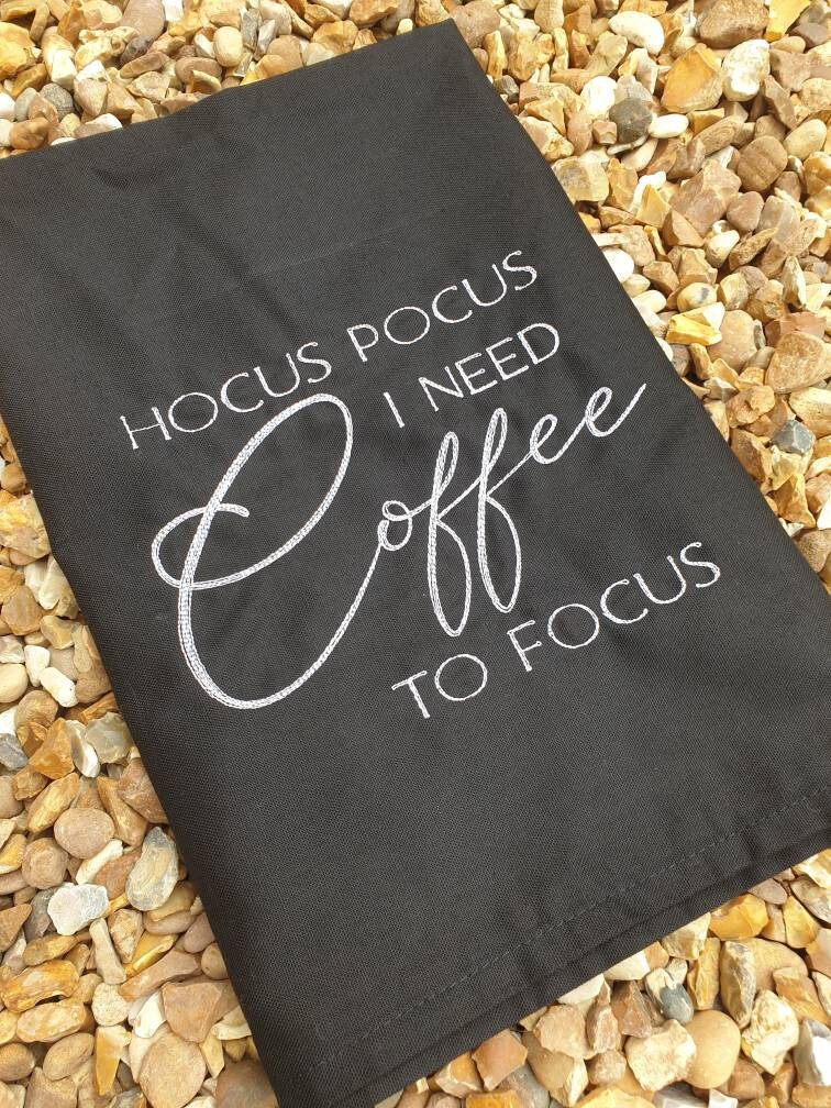 Embroidered Halloween Tea Towel: Funny Hocus Pocus Coffee Decor