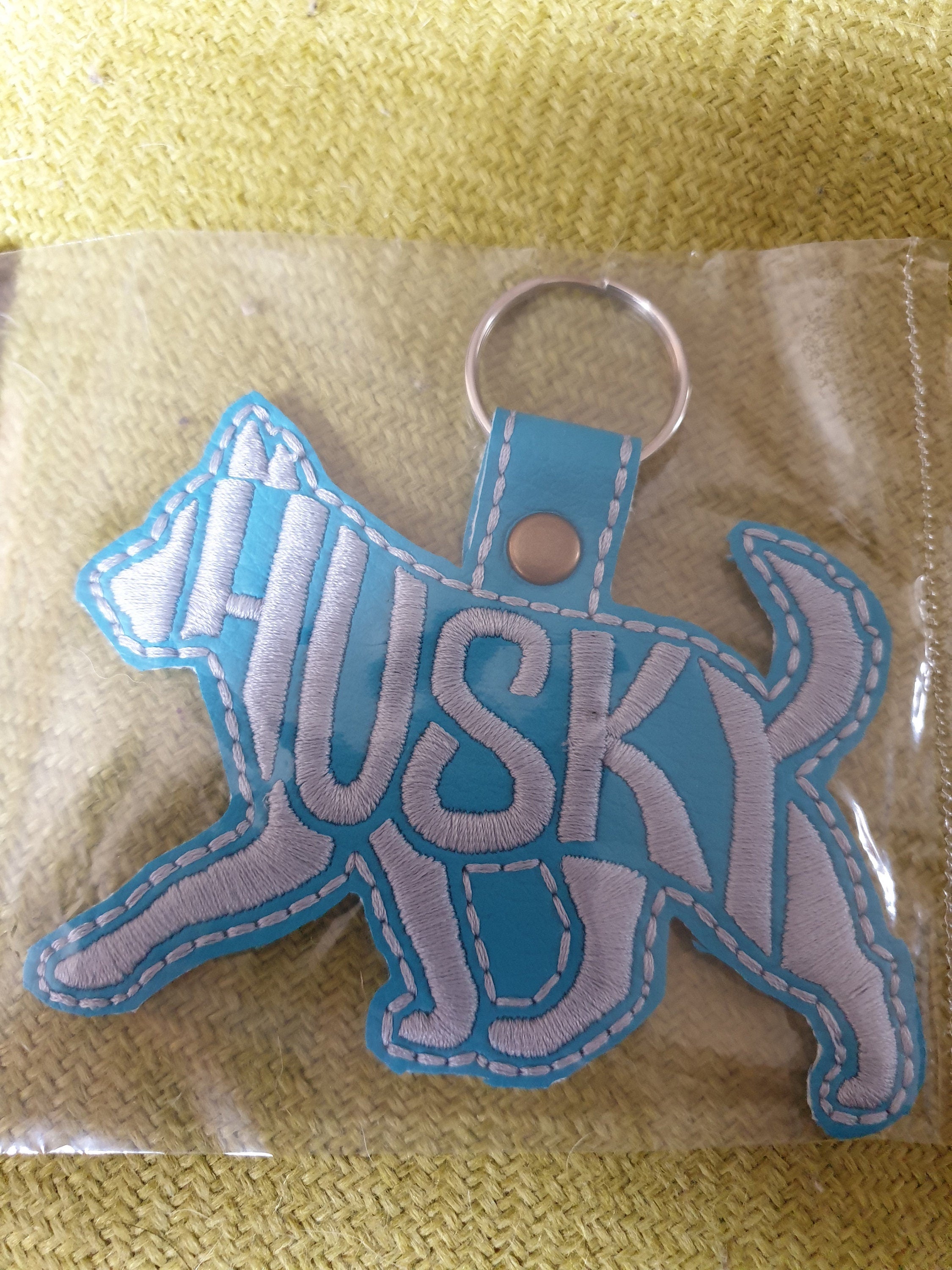 Husky Embroidered Key Ring: Vinyl Fabric Dog Keychain