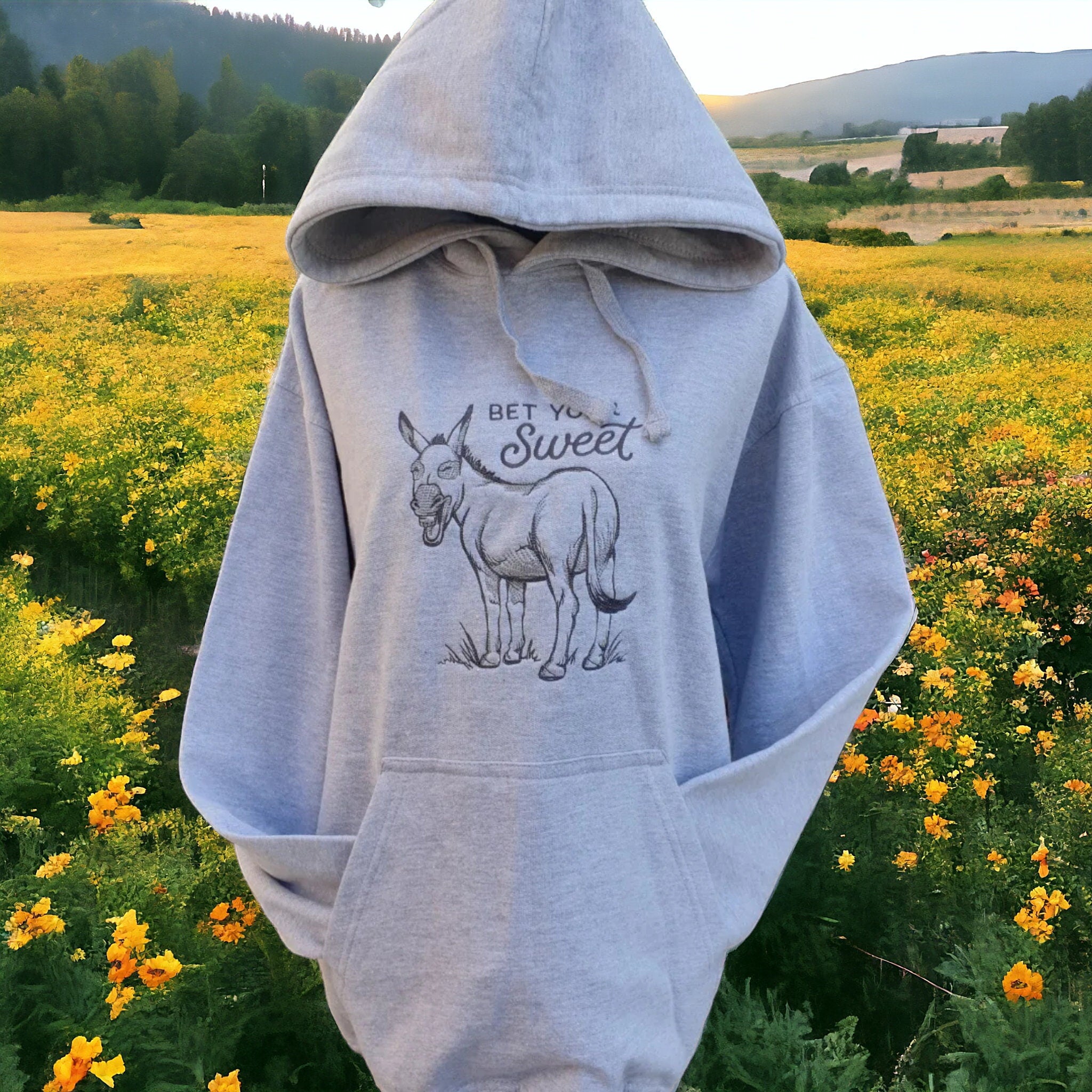 Embroidered Donkey Hoodie: Funny Saying, Unisex Adult Fit