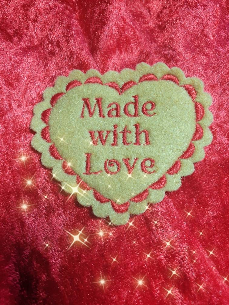 Embroidered Heart Patch: Felt Memory Cushion Pillow, Made with Love (Pack of 4)