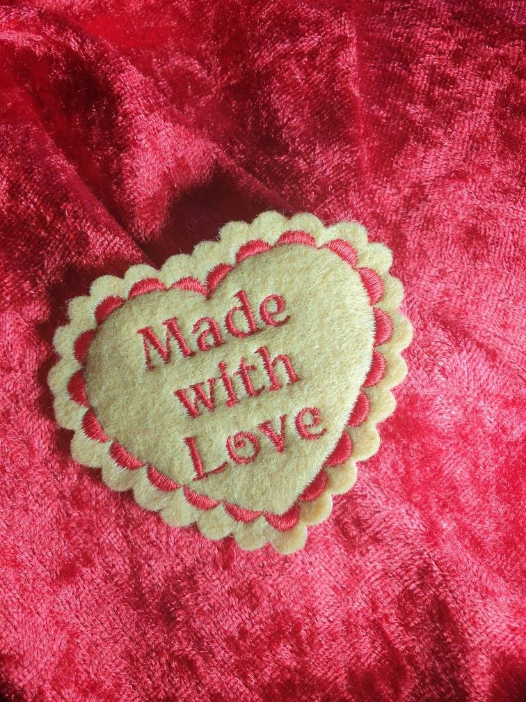 Embroidered Heart Patch: Felt Memory Cushion Pillow, Made with Love (Pack of 4)
