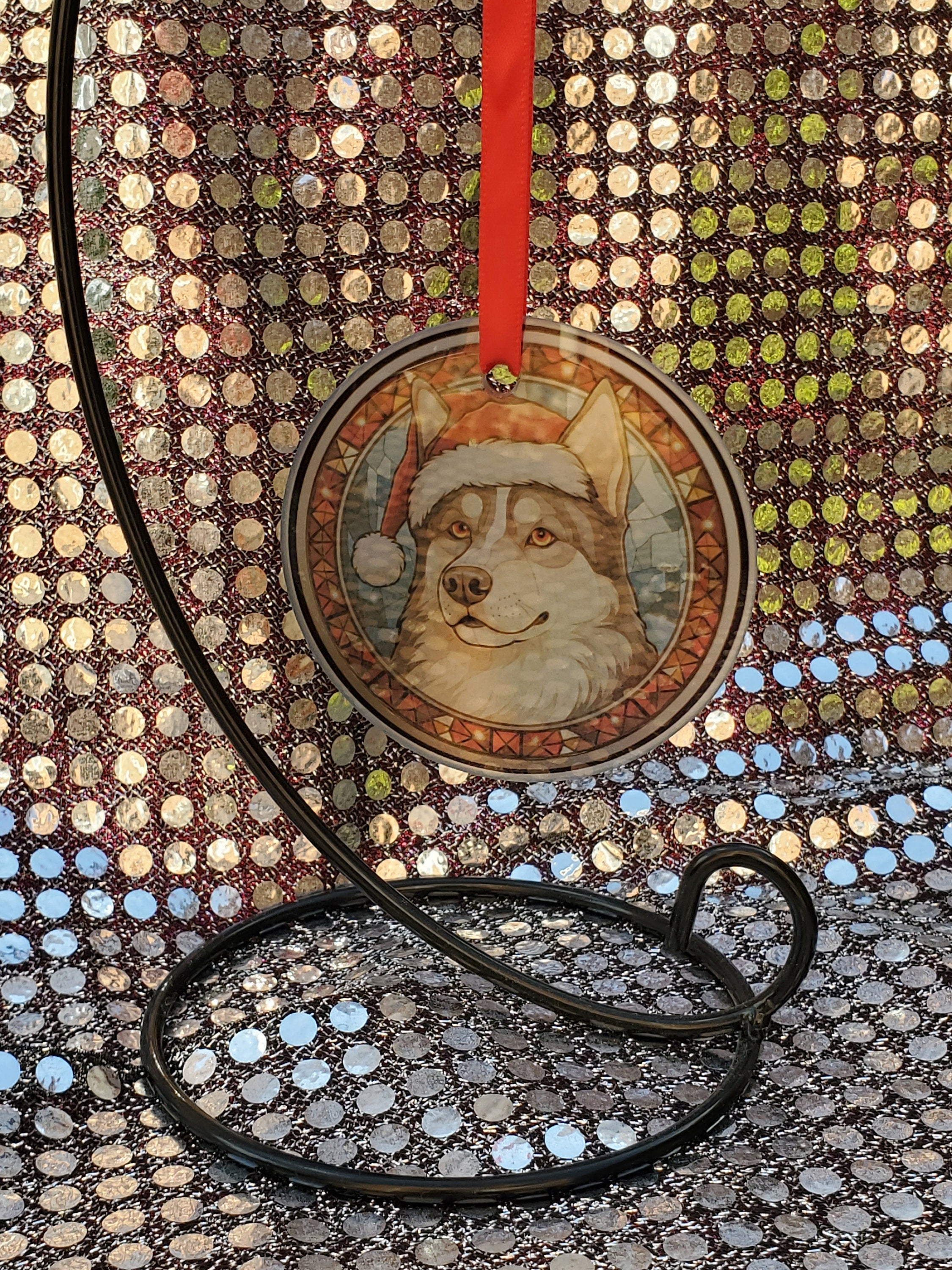 Husky Christmas Ornament: Stained Glass Style, Dog Lover Gift