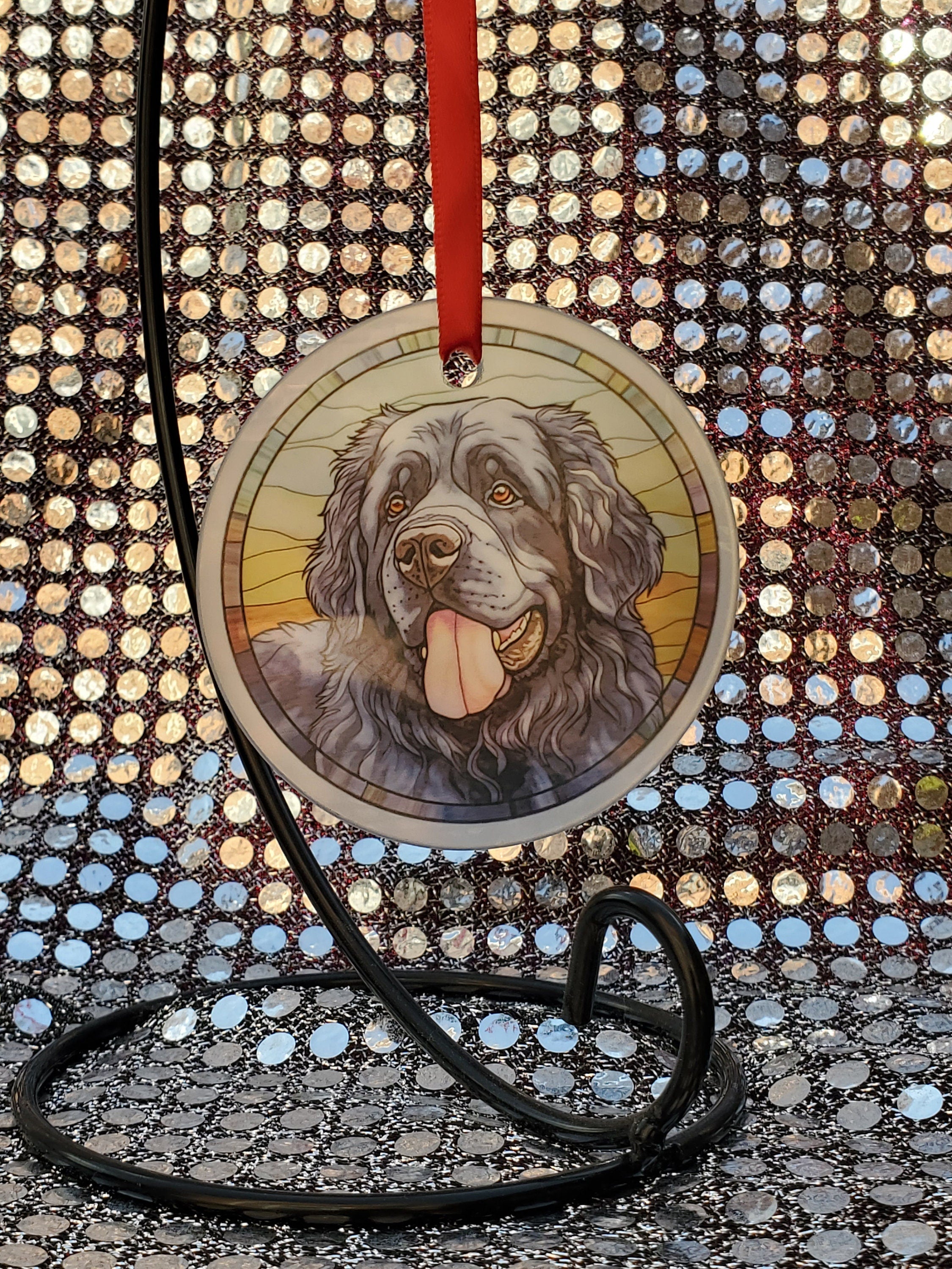 Newfoundland Dog Christmas Ornament: Stained Glass Suncatcher