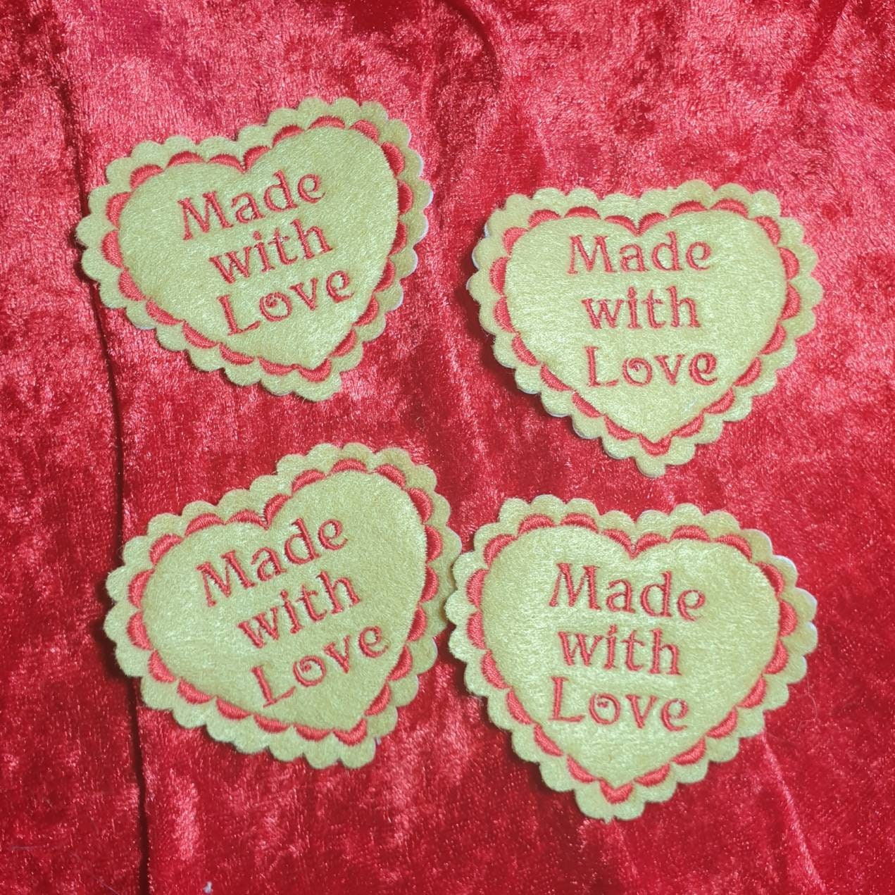 Embroidered Heart Patch: Felt Memory Cushion Pillow, Made with Love (Pack of 4)