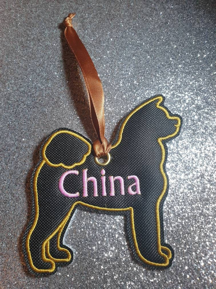 Personalized Akita Dog Ornament: Embroidered Canvas Silhouette