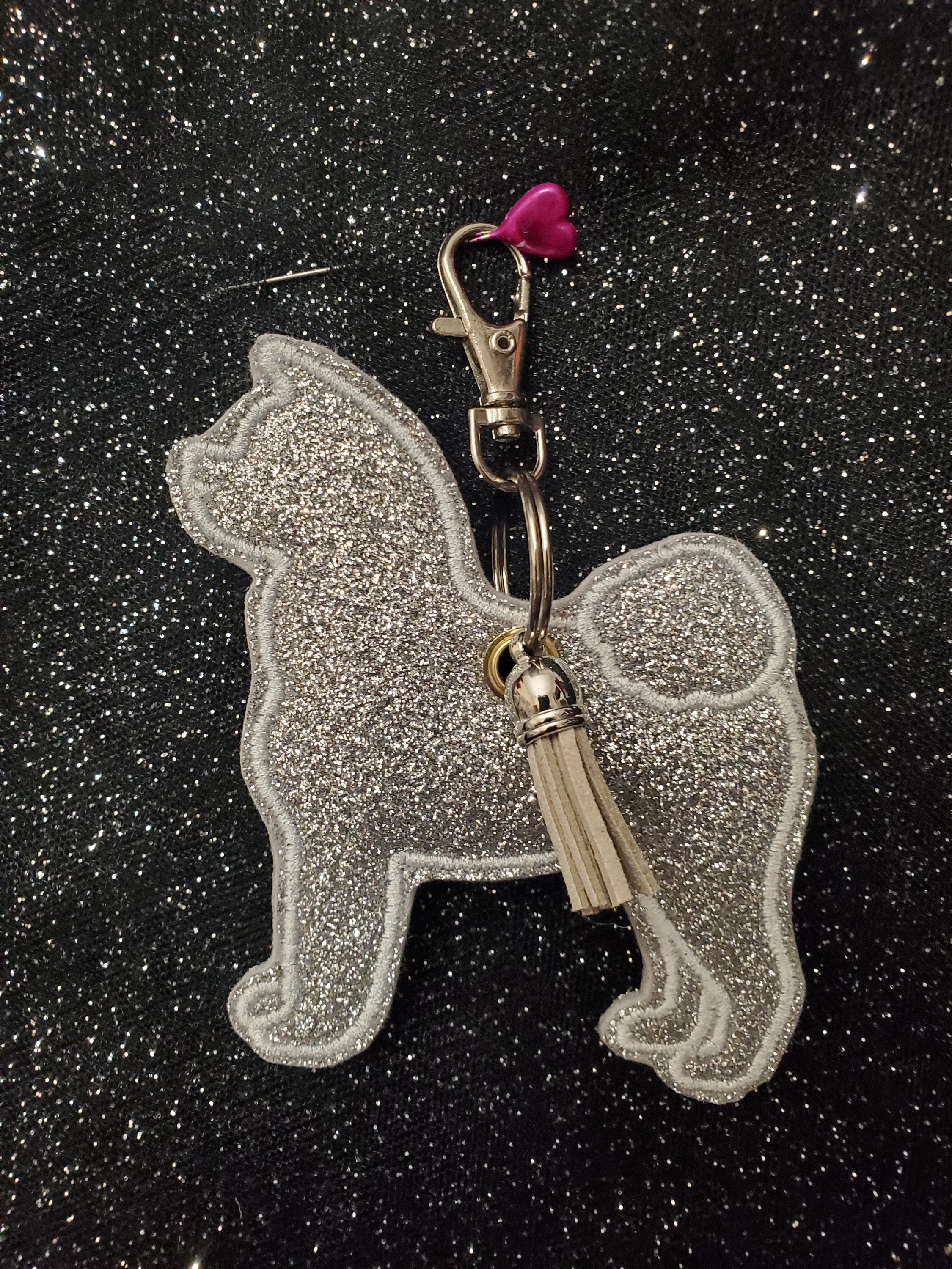 Glitter Akita Bag Charm: Handmade Vinyl Dog Keyring