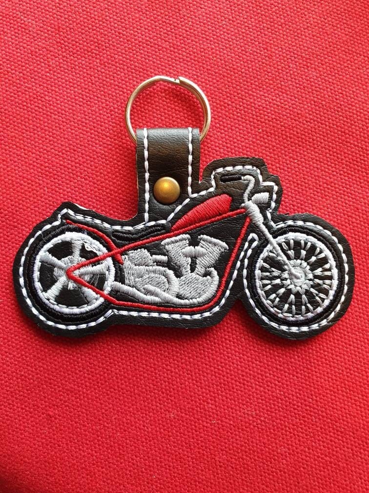 Embroidered Motorbike Key Fob: Vinyl Biker Keychain