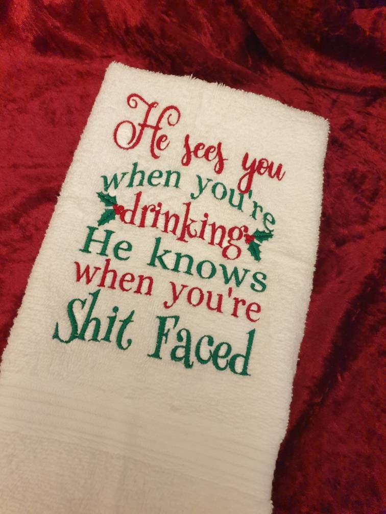 Funny Embroidered Kitchen Hand Towel: Christmas Decor