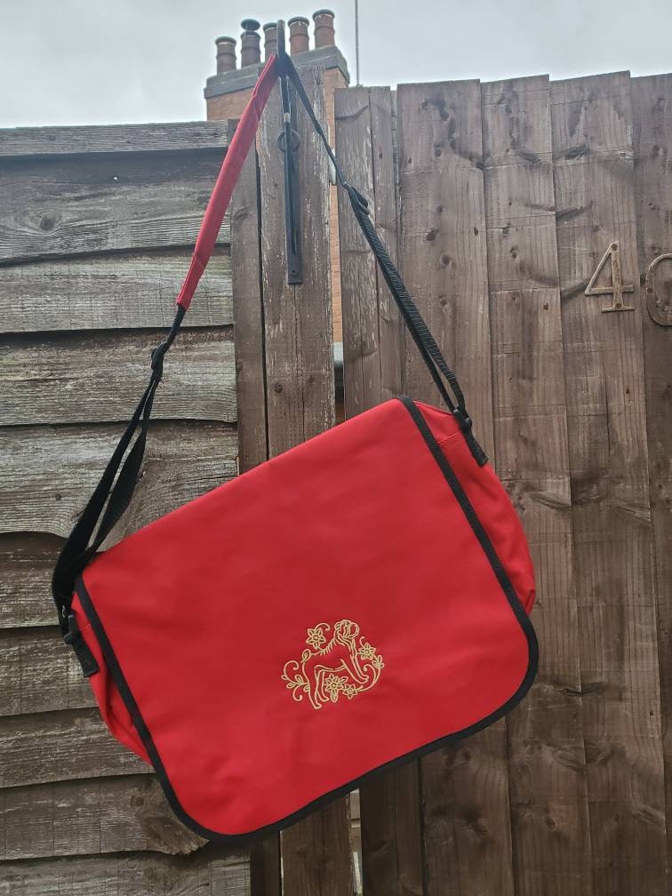 Embroidered Shar Pei Messenger Bag: 100% Cotton Canvas Shoulder Bag