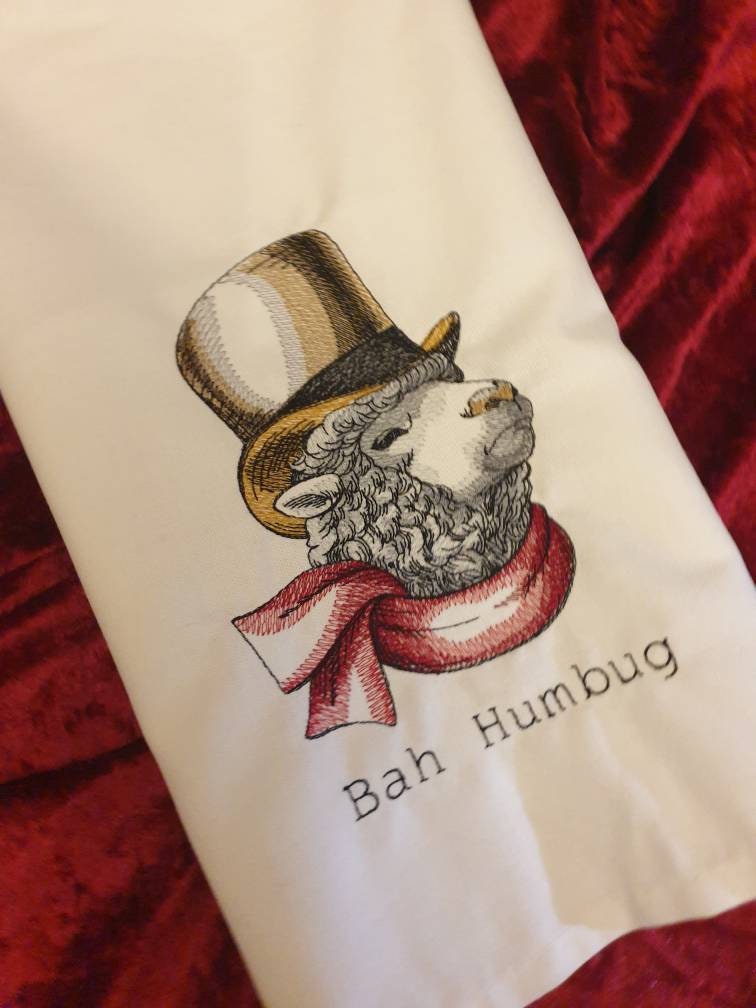Embroidered Sheep Tea Towel: Funny Christmas Dish Cloth
