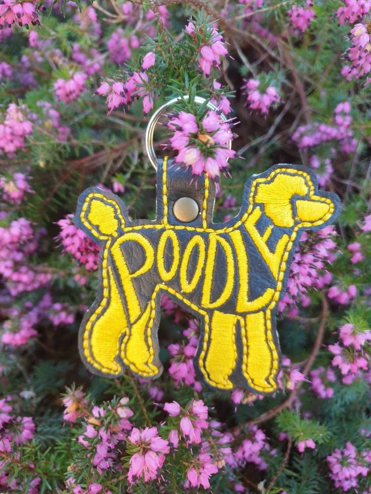 Embroidered Poodle Keyring: Vinyl Dog Key Fob