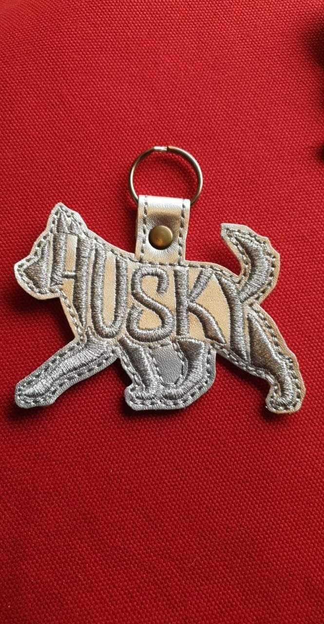 Husky Embroidered Key Ring: Vinyl Fabric Dog Keychain