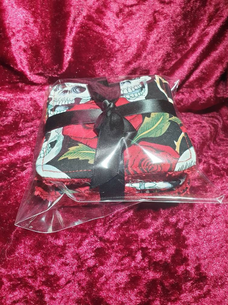 Gothic Reusable Face Wipes: Skull & Roses Makeup Remover Pads (Pack of 6)