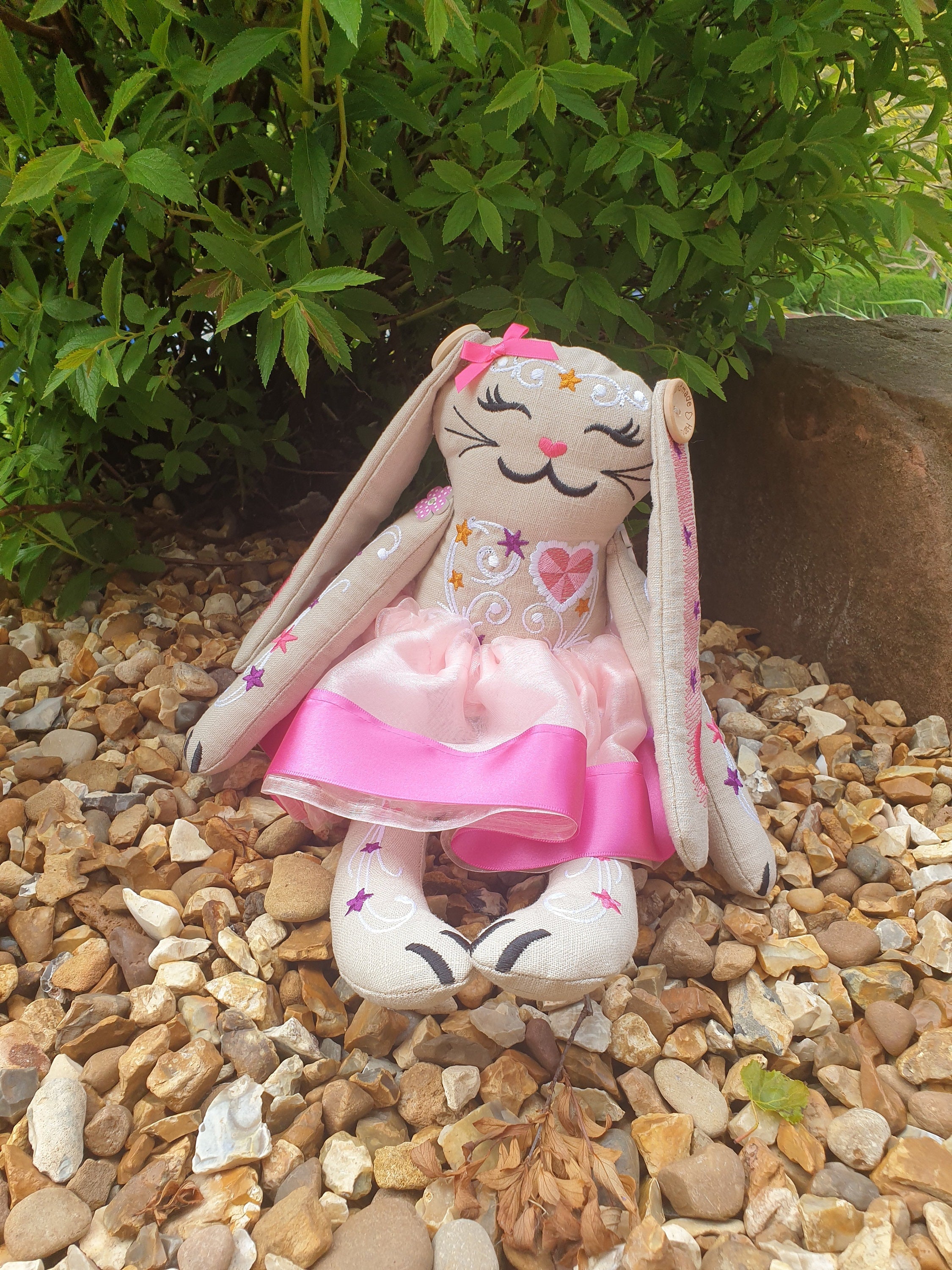 Personalized Embroidered Linen Bunny Doll: Handmade Keepsake (15 inch)
