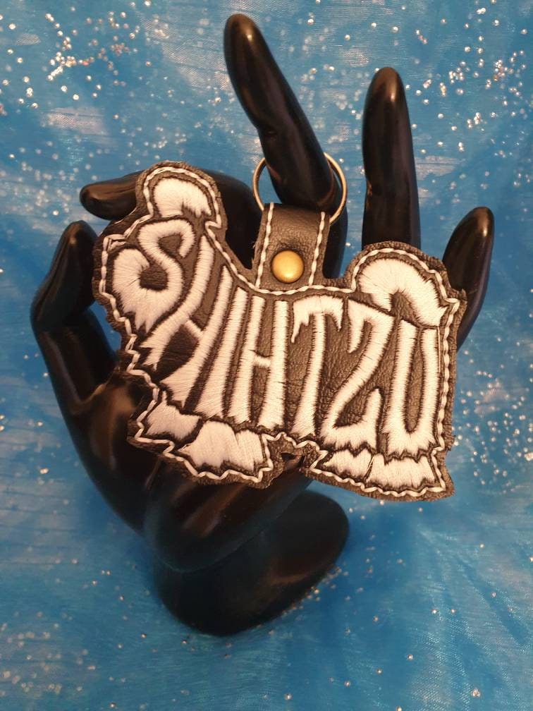 Shih Tzu Embroidered Keyring: Vinyl Key Fob