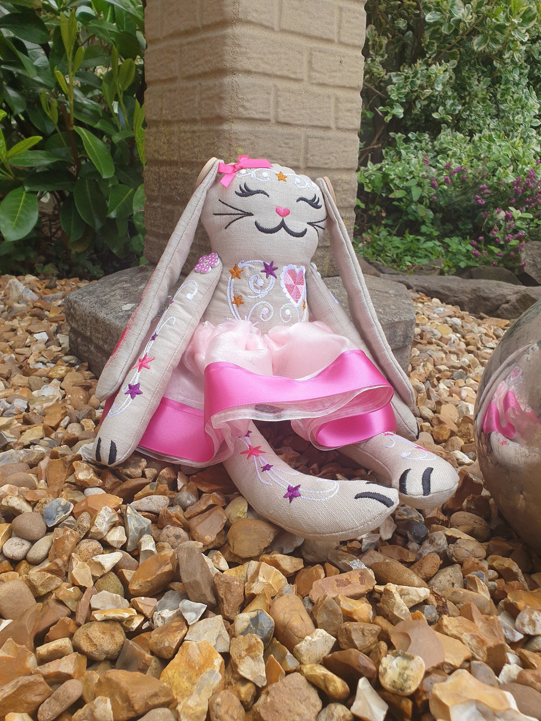 Personalized Embroidered Linen Bunny Doll: Handmade Keepsake (15 inch)