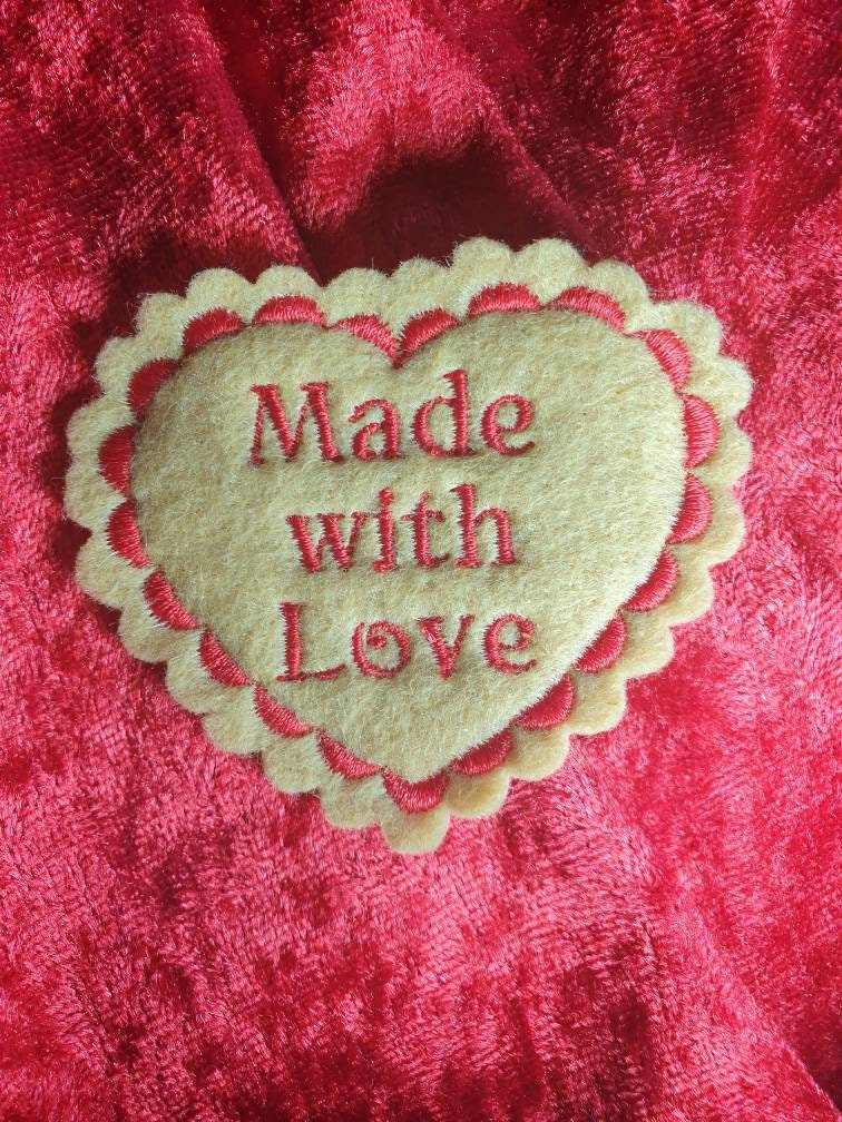 Embroidered Heart Patch: Felt Memory Cushion Pillow, Made with Love (Pack of 4)
