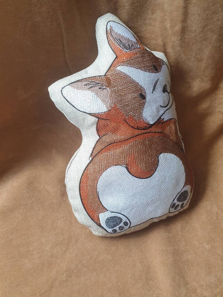Embroidered Corgi Butt Pillow: Linen Corgi Plush Cushion