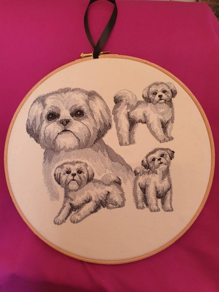 Shih tzu hoop art wall hanging embroidered sketch decoration gift