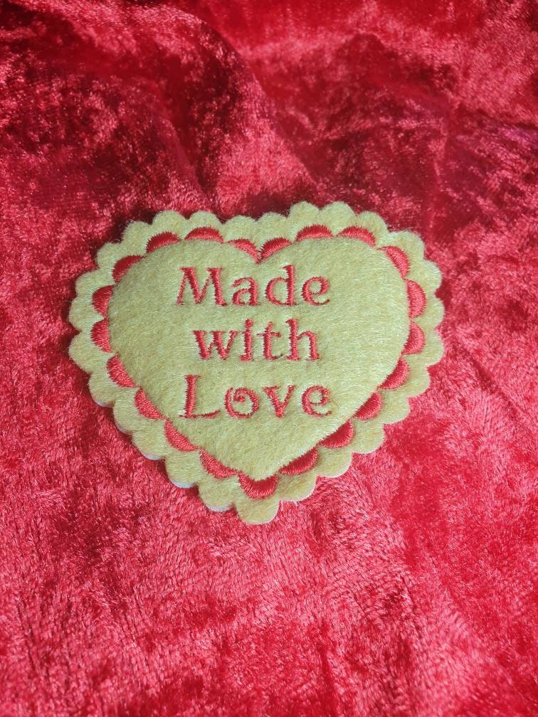 Embroidered Heart Patch: Felt Memory Cushion Pillow, Made with Love (Pack of 4)