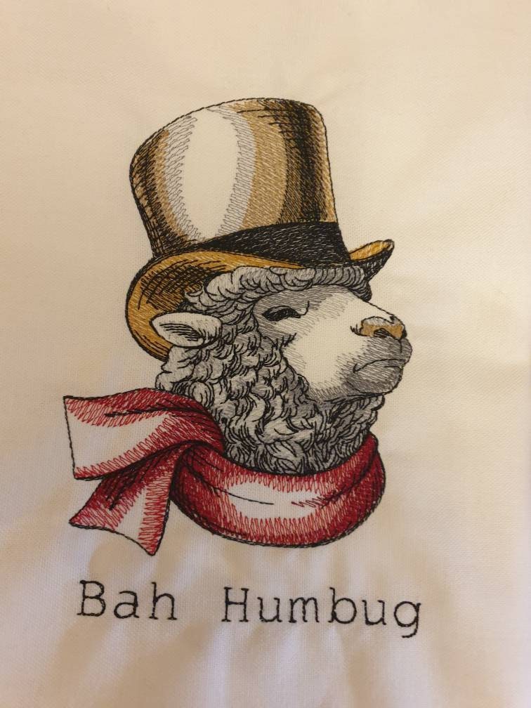 Embroidered Sheep Tea Towel: Funny Christmas Dish Cloth