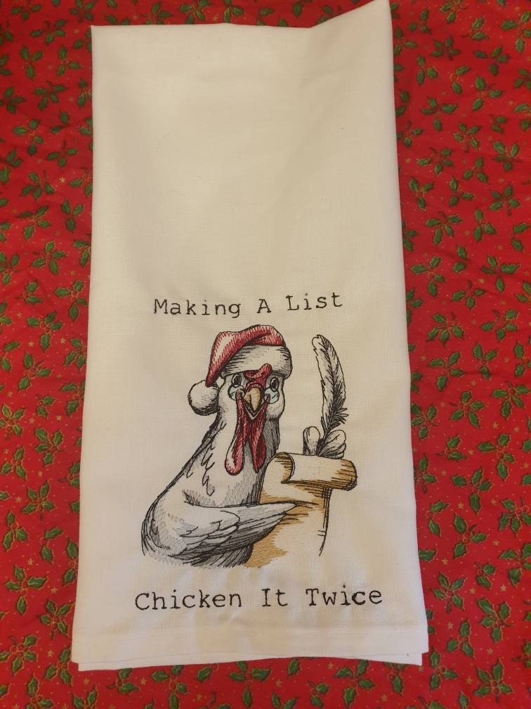 Embroidered Chicken Tea Towel: Funny Dish Cloth Gift