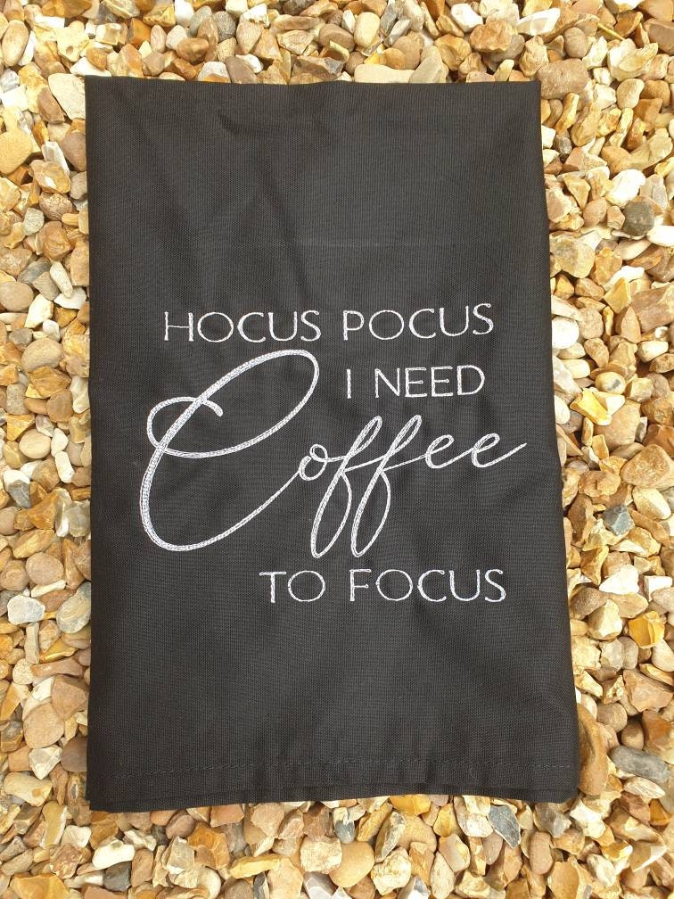 Embroidered Halloween Tea Towel: Funny Hocus Pocus Coffee Decor