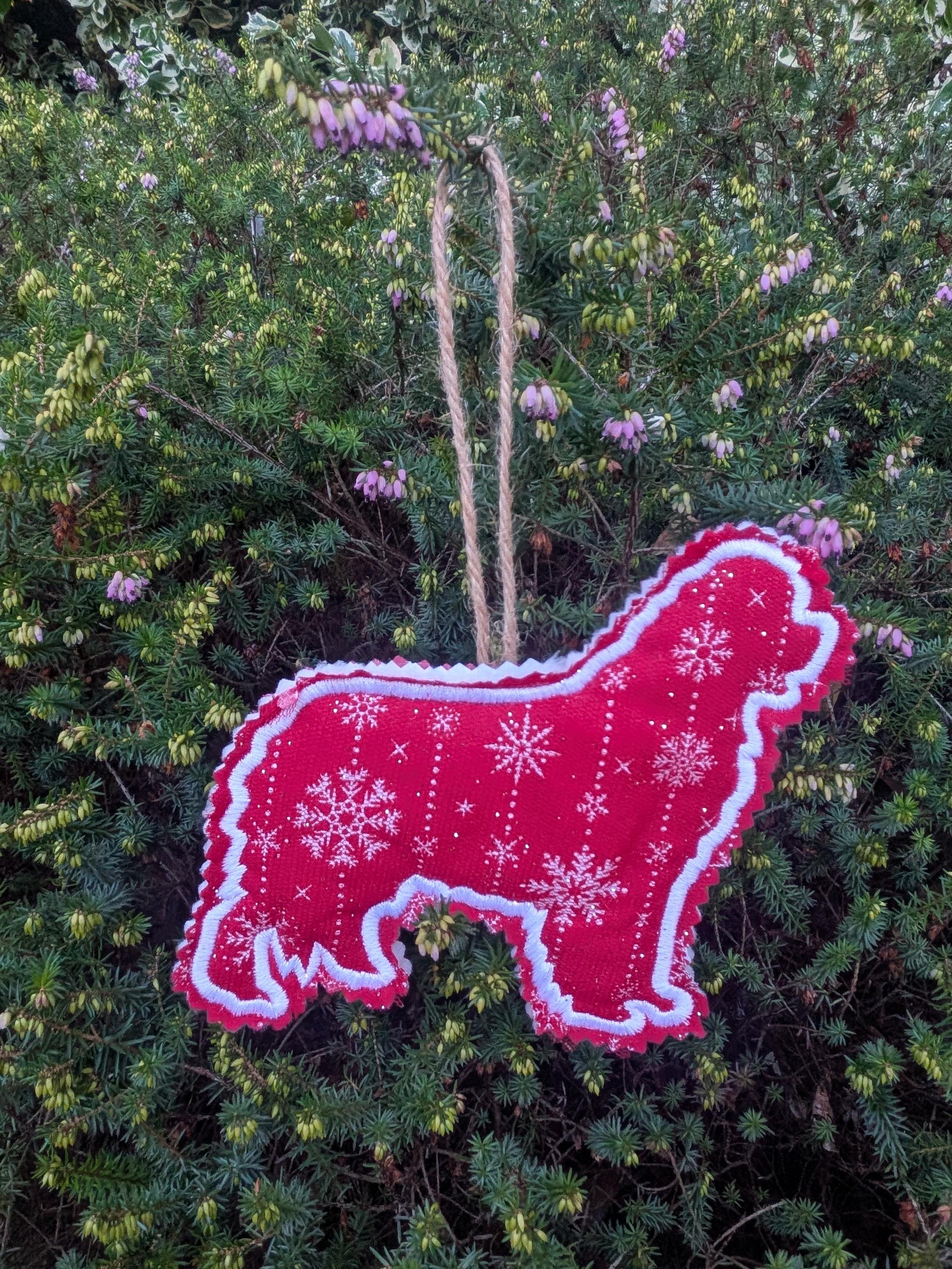 Newfoundland Christmas Tree Ornament: Glitter Fabric Dog Decoration